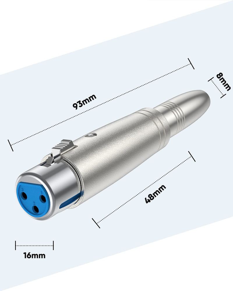 CableCreation XLR 3 Pin Female to 1/4" 6.35mm Female Socket Audio Adapter, Silver [1-Pack]