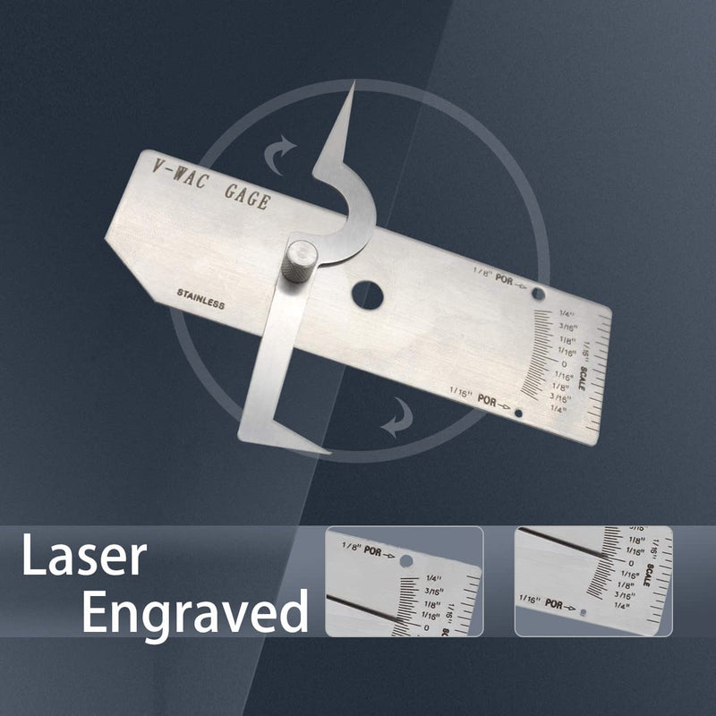 WeldingStop V-WAC Undercut Gauge Biting Edge Welding Guage for Welder Inspection Single Weld Gauge Measure Inspection Tools Porosity Size/amount Inspection Tools Inch Stainless Steel