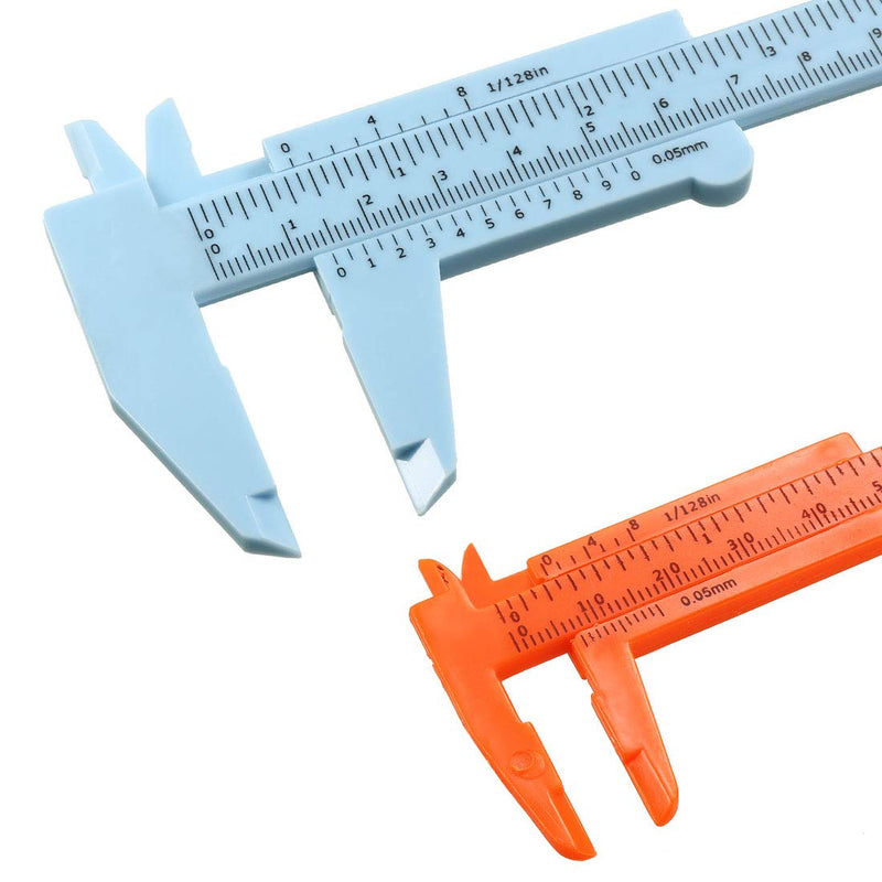 uxcell Vernier Caliper 80mm 150mm Mini Double Scale Plastic Ruler Measuring Tool Blue Orange 1 Set