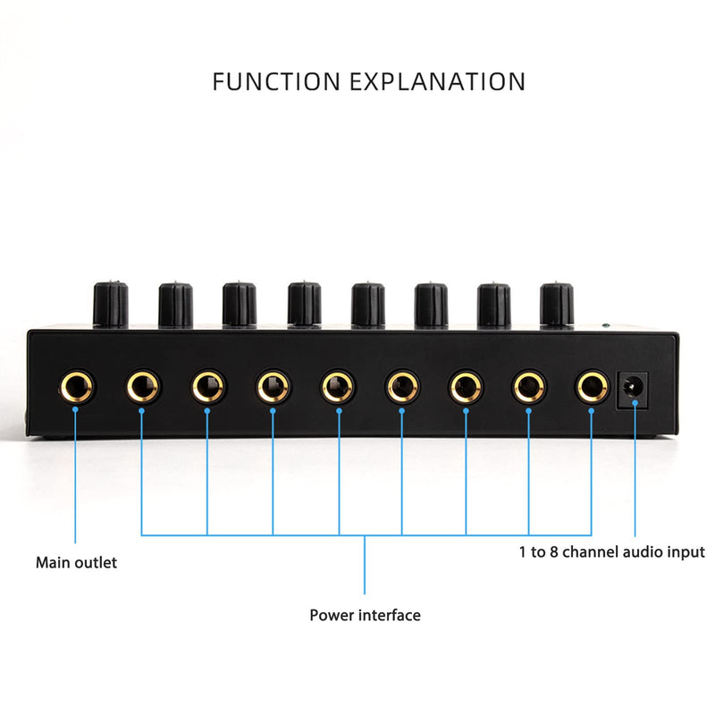8-Channel Headphone Amplifier, Portable Metal Stereo Audio Amplifier with 12V Power Adapter, Home Audio Amplifier System for Studio and Stage