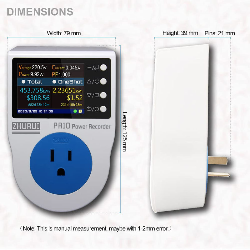 ZHURUI PR10-E US15A power meter plug/home power metering socket/watt meter/2.4 inch TFT color LCD/0.5FS(New) PR10-E-NEW