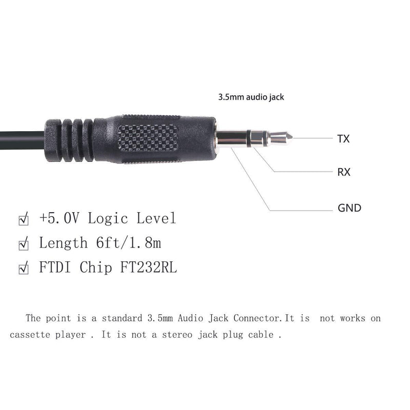 6FT USB RS232 to 3.5mm AJ Audio Jack Programming Cable 5v TTL uart Cable for Windows,Linux and MAC OS (5v Logic Level) 5v logic level
