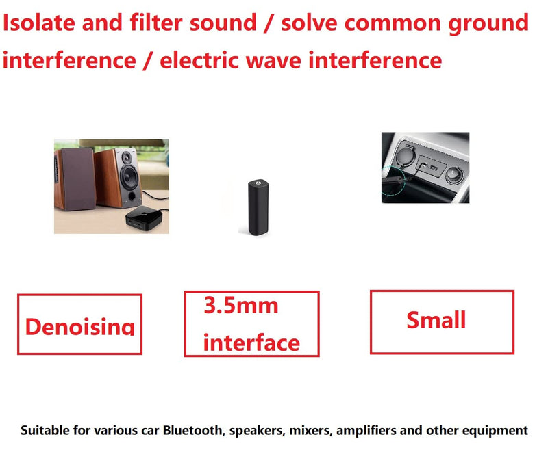 HAOQUOOU Ground Loop Audio Noise Isolator, Noise Filter, use 3.5mm Jack Audio Cable at Both Ends to Eliminate The hum of car Audio System/Home Stereo