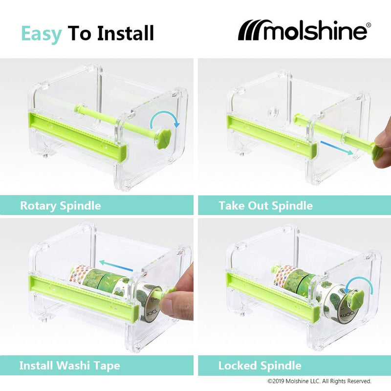 molshine Transparent Visible Desktop Multi Washi Masking Tape Dispenser,Tape Cutter,Roll Tape Holder (Not Include Masking Tape) (Brown) Brown