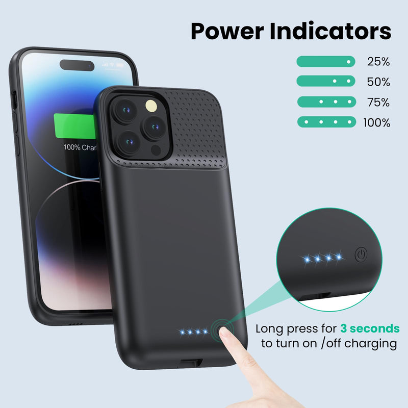 Battery Case for iPhone 14Plus/14Pro Max/13Pro Max, Powerful 8600mAh Portable Protective Charging Case,Rechargeable Extended Battery Charger Case for iPhone 13Pro Max, 14Pro Max and 14Plus (6.7 Inch) Black