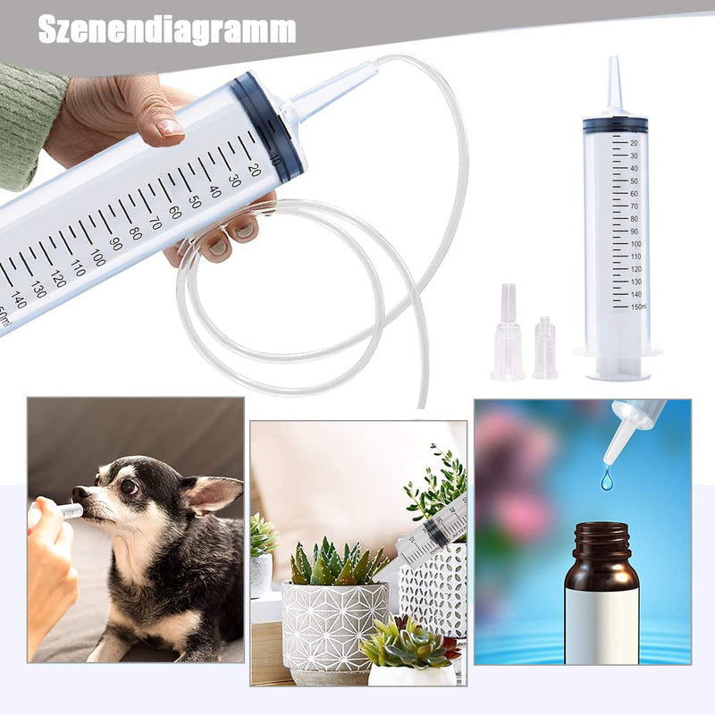 Plastic syringe, 2 pieces 150ML syringe set with hose for science laboratories, factories and daily use 150 ML