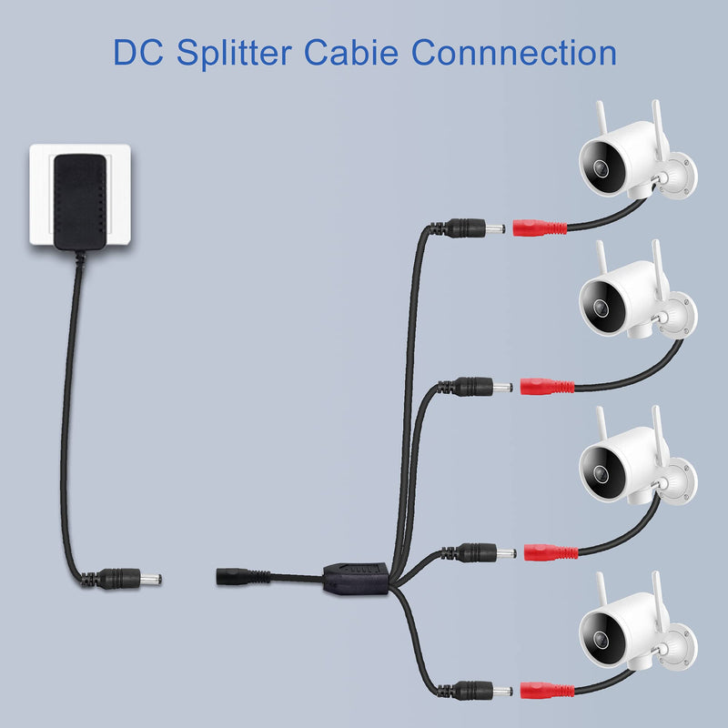 PNGKNYOCN 35cm DC Power Splitter Cable 5.5mm x 2.1mm DC Jack Plug 1 Female to 4 Male Splitter Cable,Y Splitter Adapter Wire,for CCTV Cameras DVR, LED Light Strip (2 Pack)