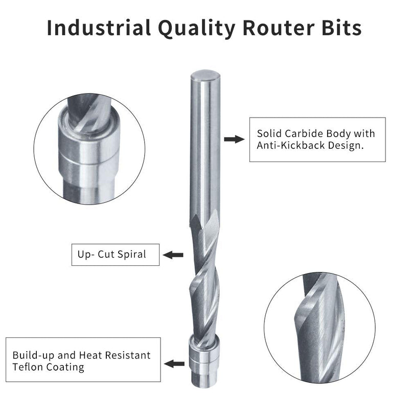 Spiral Flush-Trim Router Bits，Solid Carbide Flush Trim Router Bit 1/4-Inch Shank Spiral Flush Trim Up Cut from TACKPRO (1/4" Shank Up-Cut) 1/4" Shank Up-Cut