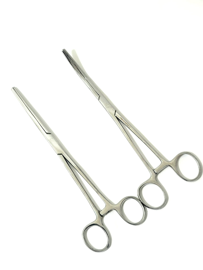 ArtLab-Quality 2 Pcs 8" Locking Straight & Curved Hemostat Set -Hemostat Forceps Set - Stainless Steel Locking Tweezer Clamps - Ideal Hemostats for Nurses, Fishing Forceps, Crafts and Hobby