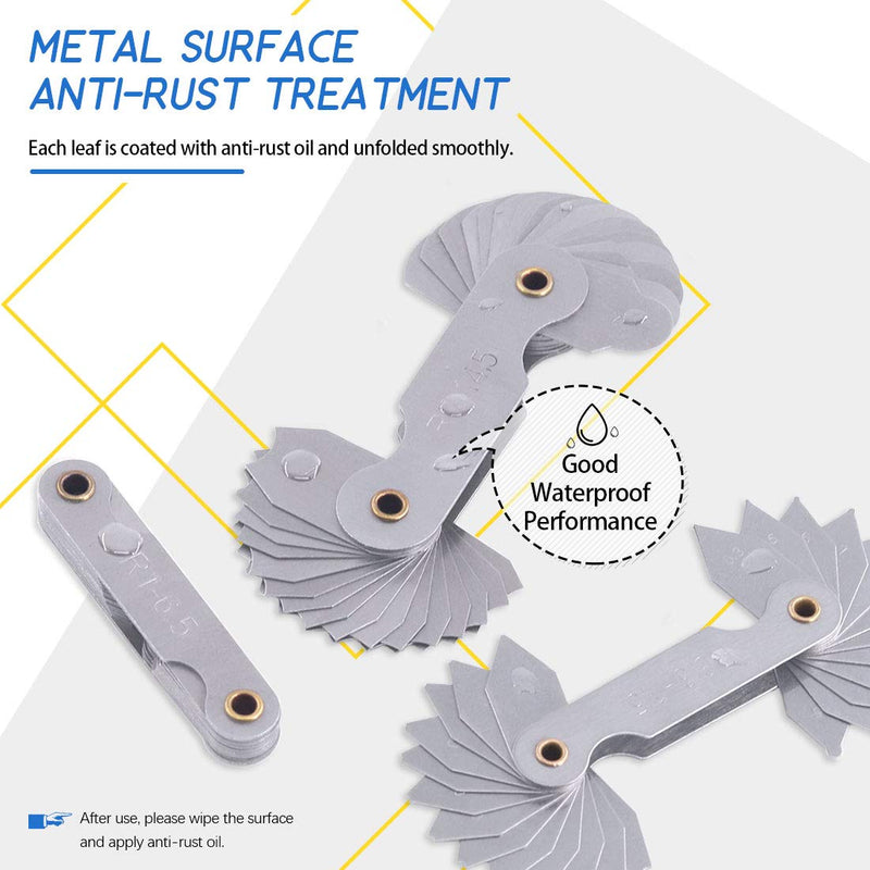 Glarks 4 Pack R0.3-1.5/ R1-6.5/ R7-14.5/ R15-25 Radius Gauge Set, Stainless Steel Radius Fillet Gage Portable Concave Convex Measuring Tool for Tool and Die Makers Check