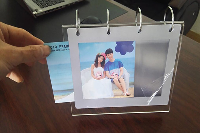 Clear Slant Back Acrylic Sign Holder, Standing Flip Album,Desktop Display Holder Horizontal Stand Menu Holders,PVC Photo clip 7 shows 14 Photos Desk Calendar Album("V"-4x6")