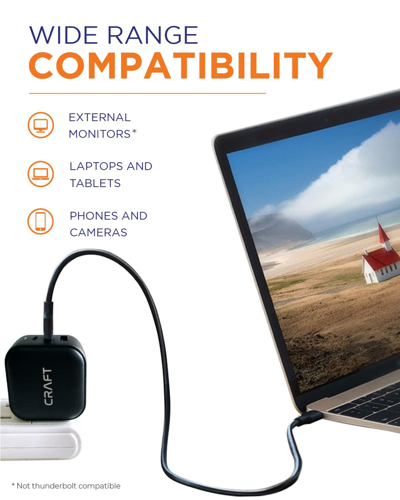CRAFT USB-C to USB-C 3.2 Gen2x2 Power and Data Cable. 100W Fast Charging, 20Gbps Data Transfer. 0.5ft (18cm) 0.5ft (18cm)