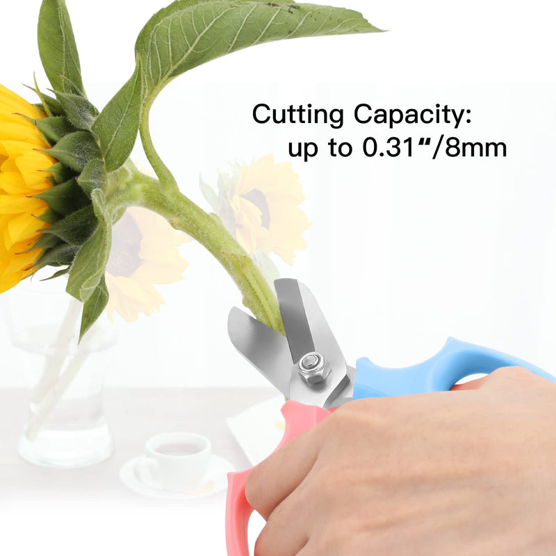 Housolution Floral Shears, Premium Steel Garden Pruning Shears Floral Fruits Leaf Scissors Hand Pruner Snip Trimming Tool for Gardening Flower Arrangement, Light Blue + Pink Turquoise + Pink