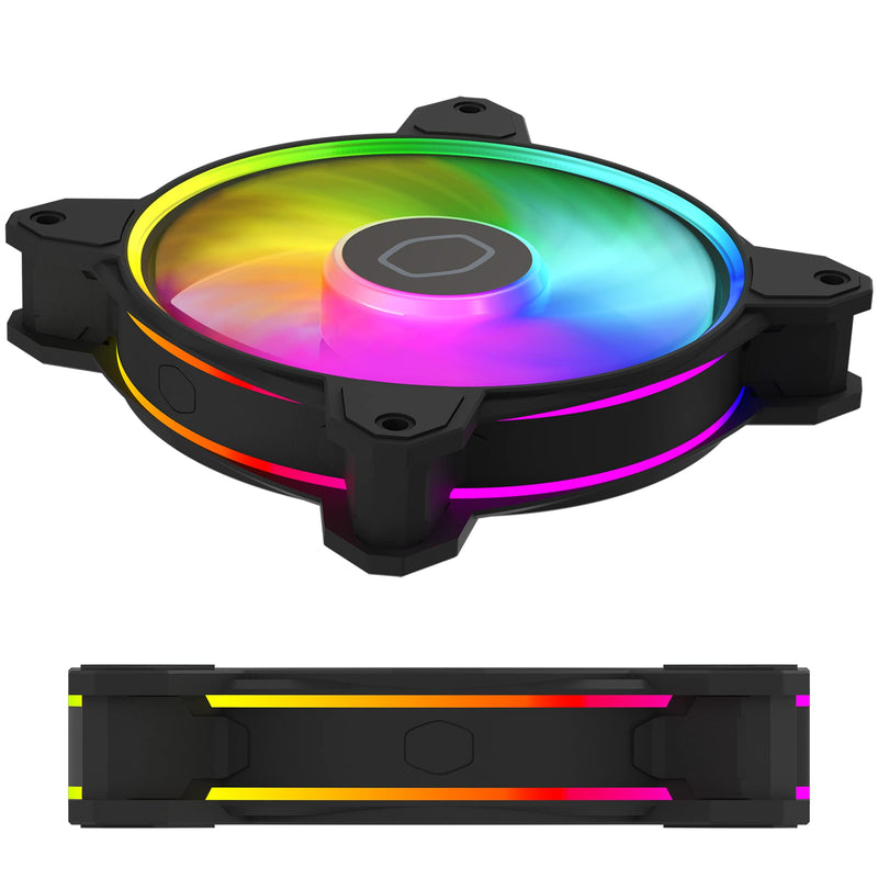 Cooler Master MasterFan MF140 Halo² Fan, Duo-Ring ARGB Gen 2 LED Rings, 120mm 1600rpm Dynamic PWM, Enlarged Fan Blades, Hybrid Frame for PC Case, Liquid and Air Cooler (MFL-B4DN-16NP2-R2),Black Black 140mm ARGB Halo²