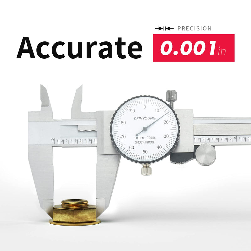 Dial Caliper Thickened Stainless Steel Shockproof Dial Caliper Precision Caliper with Watch 0-6" Range, 0.001” Resolution 6 Inch with 0.001" Precision Calipers Depth Gauges (6 inch)