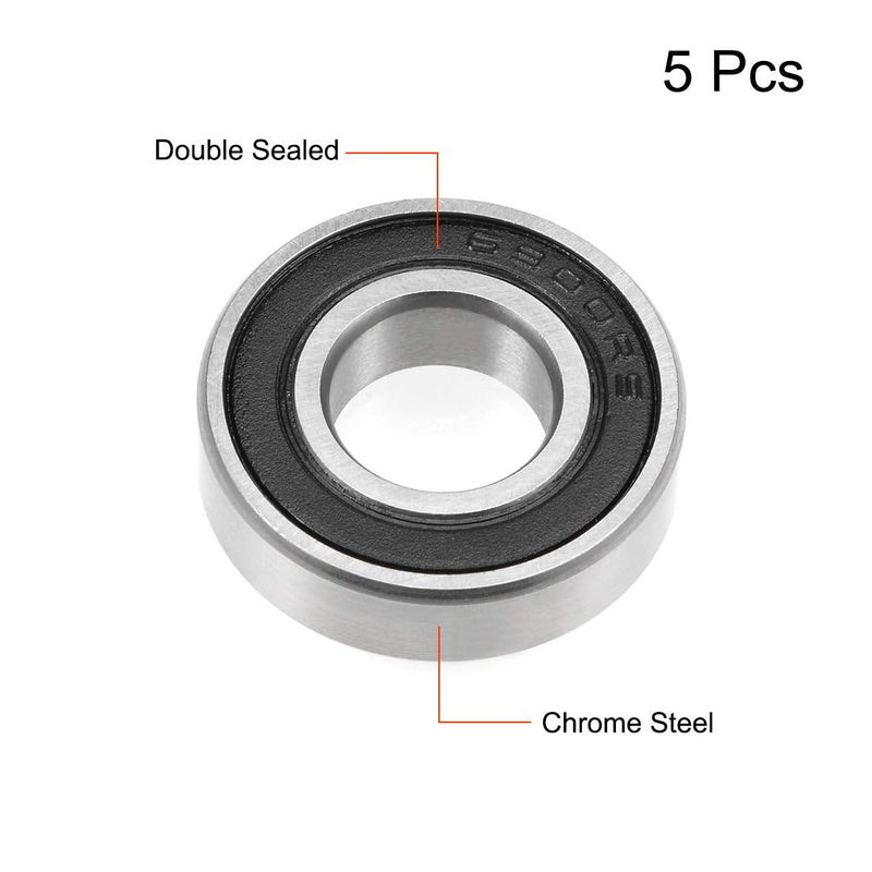 uxcell Deep Groove Ball Bearing 10mm x 22mm x 6mm Double Sealed ABEC3 Bearings 5pcs 10mmx22mmx6mm