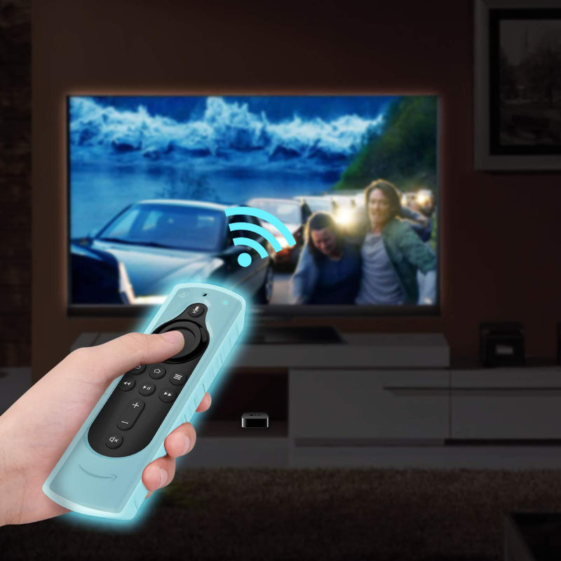 CaseBot Remote Case for Fire TV Stick (2nd and Later) / Fire TV Stick Lite/Fire TV Stick 4K / Fire TV Cube - Anti-Slip Silicone Cover for Alexa Voice Remote (2nd Gen and 3rd Gen), Blue-Glow Blue Glow in the Dark