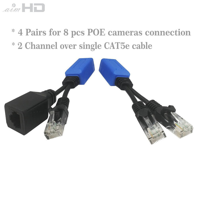 AimHD 4 Pair RJ45 Ethernet Cable Combiner/Splitter Sharing Kit, 2-in-1 (2 Cameras Over 1 Cable) Cat5e PoE Power/Data Transmission Adapter for 8 x Network Security Camera NVR Surveillance System