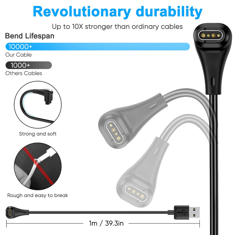 2 Pack Charging Cable Charger for Garmin Watch Fenix 7 7S 7X 6 6S 6X 5 5S, Forerunner 245 945, Instinct 2 2S, Vivoactive 4 4S 3, Vivosmart 5, 3.3FT/1m Upgraded Lay-Flat Charging Cord for Garmin Watch