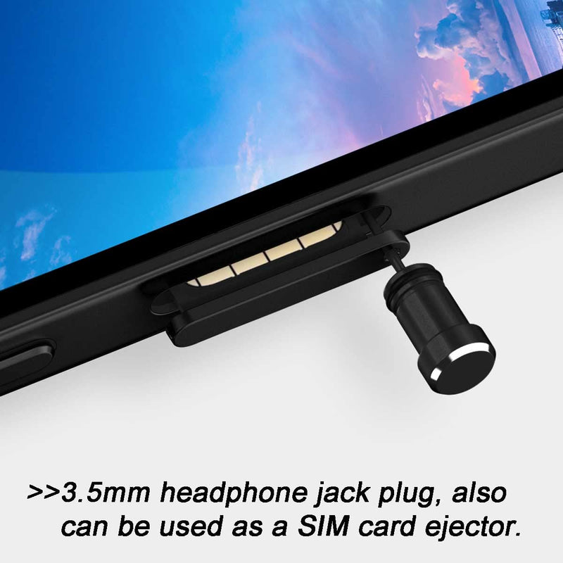 Fanoshon 4 Pack USB C Dust Cover Plugs Type C Charging Port Cap Black, Compatible with Samsung S23 S22 S20 Ultra Plus Pixel 7, Anti Lost USB C Phone Charms Dirt Free Protector, Wireless 01 Midnight Black
