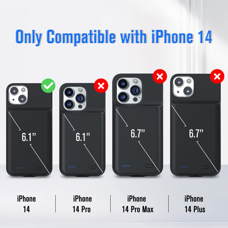 Gladgogo iPhone 14 Charging Case, 7000mAh Slim Rechargeable Smart iPhone 14 Battery Case, Portable Protective Extended iPhone 14 Charger Case 6.1 inch, Black