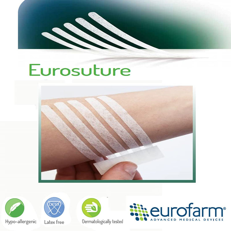 EUROSUTURE - Skin Closure 1/2 x 4 inches Sterile Suture Strips, Dynamic Adherence and Superior Security for Wounds – 2 Pouches of 6 Strips Each (12 Strips per Box) 1/2 x 4" 12 PCS