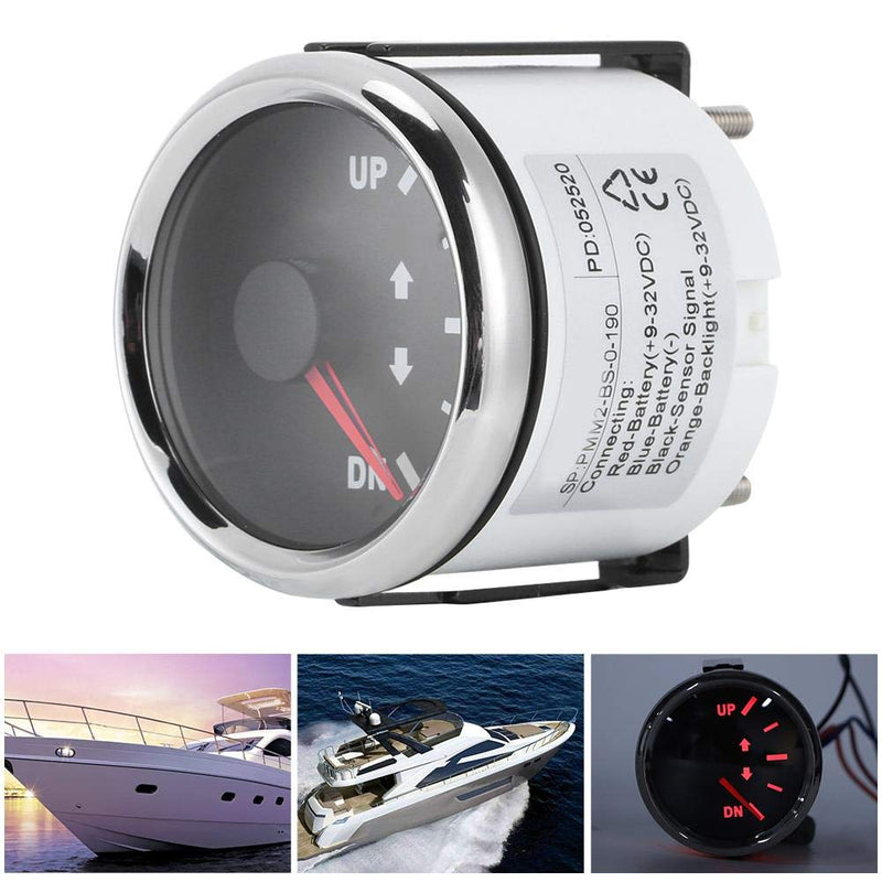 Trim Indicator,52mm UP-DN Boat Trim Indicator 0-190 Ohm Marine Boat Trim Indicator Kit Trim Tilt Indicator Red Backlight(Black Dial) Black Dial