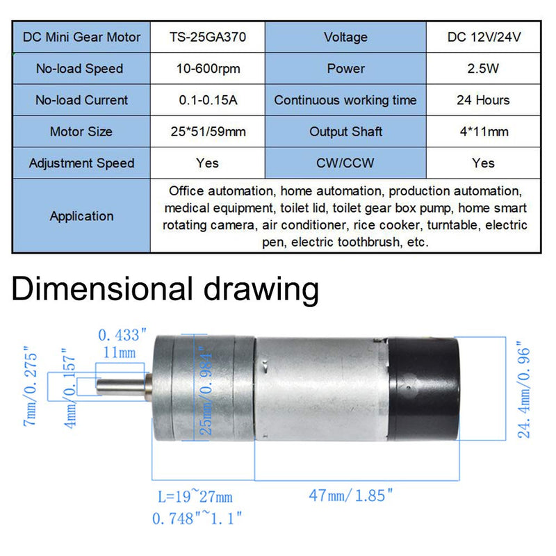 BEMONOC 25GA370 DC Encoder Metal Gearmotor 12V High Speed 150RPM Gear Motor with Two-channel Hall Effect Encoder for DIY Parts