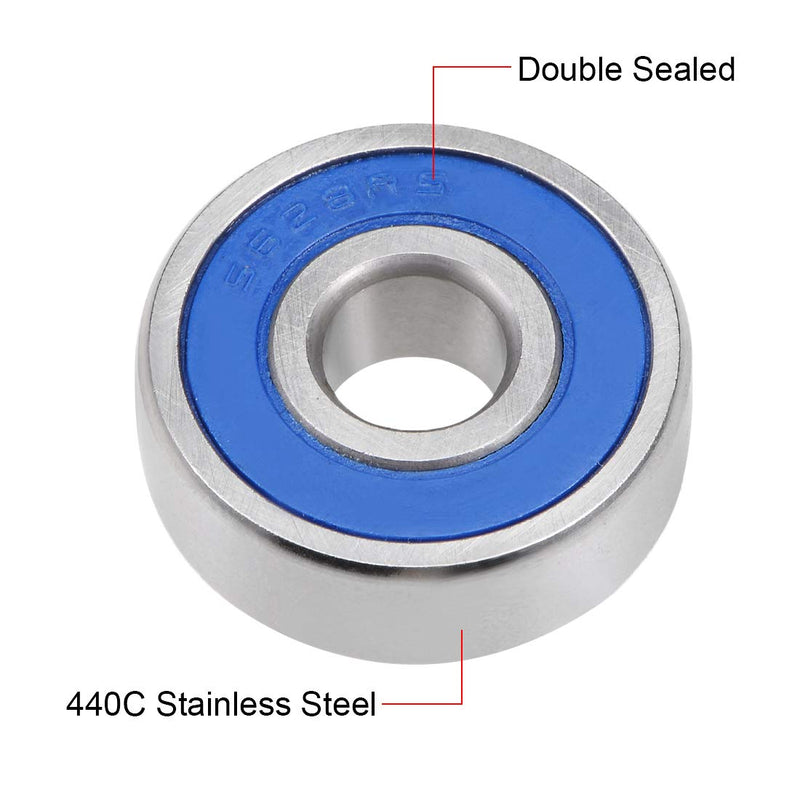 uxcell S628-2RS Stainless Steel Ball Bearing 8x24x8mm Double Sealed 628RS Bearings 3-Pack