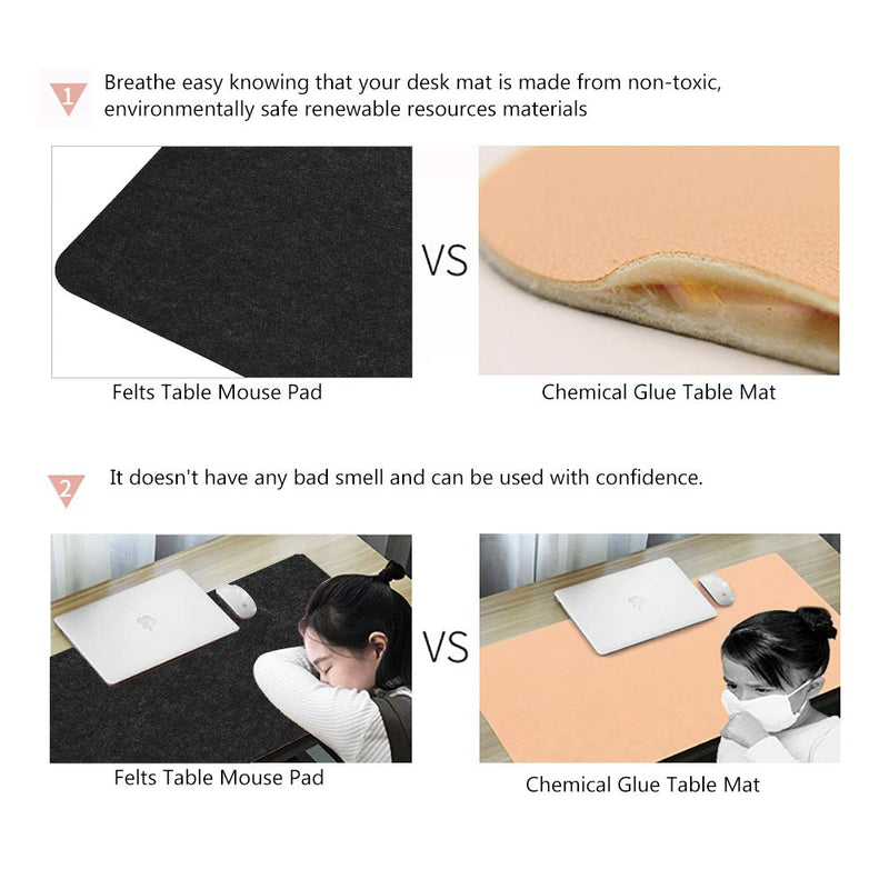 Desk Pad, Desk Blotter Desk Mat Mouse Pad Anti-Static Felts Table Mouse Mat Non-Slip Desk Laptop Pad with Good Insulation for School Office Table Pad(Black) Dark Gray