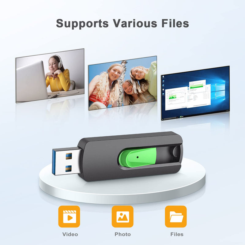 Aiibe 128GB Flash Drive 3.0 2 Pack, Upgraded 110MB/s USB 3.0 Flash Drive High Speed USB Drive Thumb Drive Retractable Memory Stick Jump Drives 128GB Zip Drive for PC Laptop, Green 128GB 3.0 Green*2 New