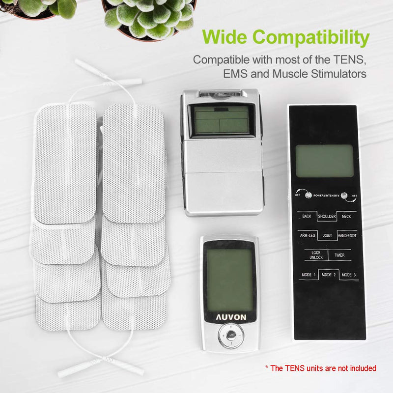 AUVON TENS Unit Pads 2"X4" 8 Pcs, 3rd Gen Latex-Free Rectangular Replacement Pads Electrode Patches with Upgraded Self-Stick Performance for Electrotherapy A-white