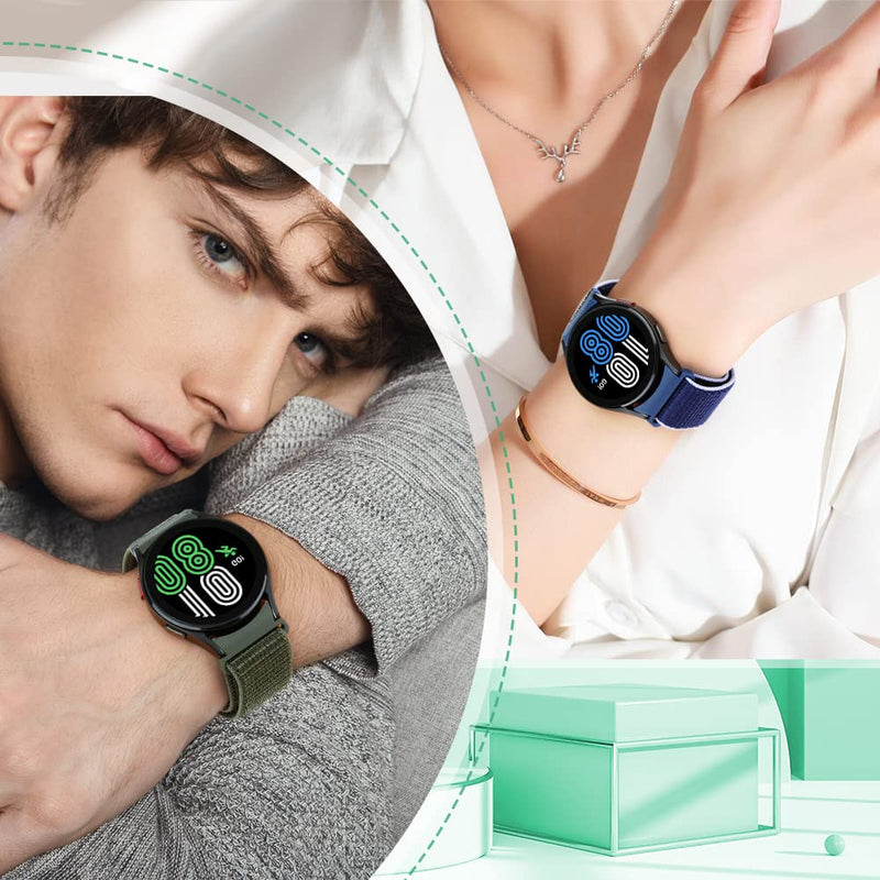 PBFairyy 3 Pack Nylon Band Compatible with Samsung Galaxy Watch 5 Band 44mm 40mm/Watch 5 Pro Bands 45mm,Galaxy Watch 4 Band 40mm 44mm/Galaxy Watch 4 Classic Bands 42mm 46mm,Wristband Sport Loop Strap DeepBlack+Iron Gray+ArmyGreen