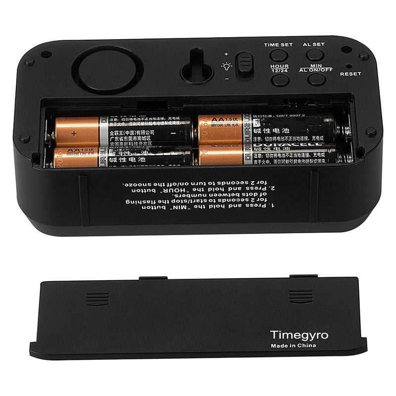 Timegyro Small Wall /Shelf /Desk Digital Clock Only Battery Operated with 1.2" Large Display. 4pcs Batteries Can Keep The Time Display Day and Night for More Than One Year (Black)