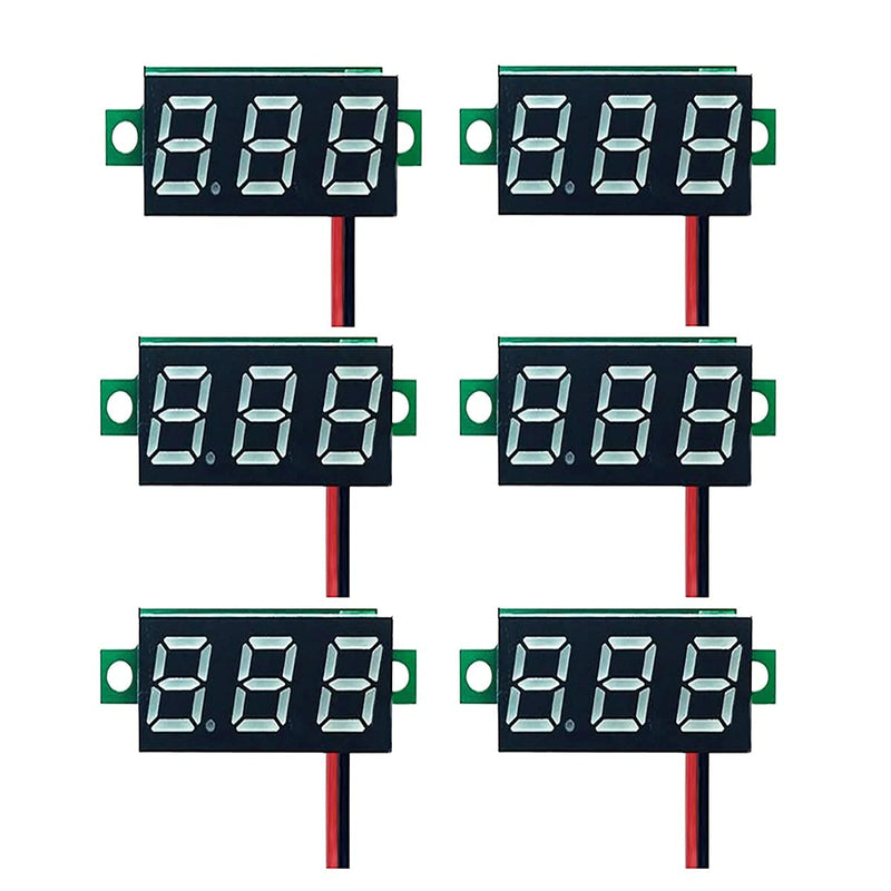 DaFuRui dc Voltage Display，6pcs Mini Digital Voltmeter 0.36 Inch Two-Wire DC 4V-30V Digital Voltmeter Voltage Tester Reverse Polarity Protection and Accurate Pressure Measurement（Red）