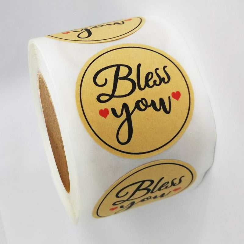 1.5 Inch Bless You Stickers for Small Business Owners,Bakeries,Handcraft Goods,Boutiques,500 Pcs Per Roll