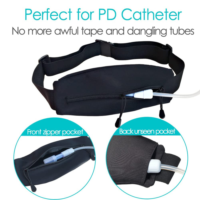 POSTOP MEDICAL WEAR PD Belt Peritoneal Dialysis Catheter Holder Accessories No-Bounce for Secure Transfer Set Peg G Feeding Tube Line Adults Women Men Black
