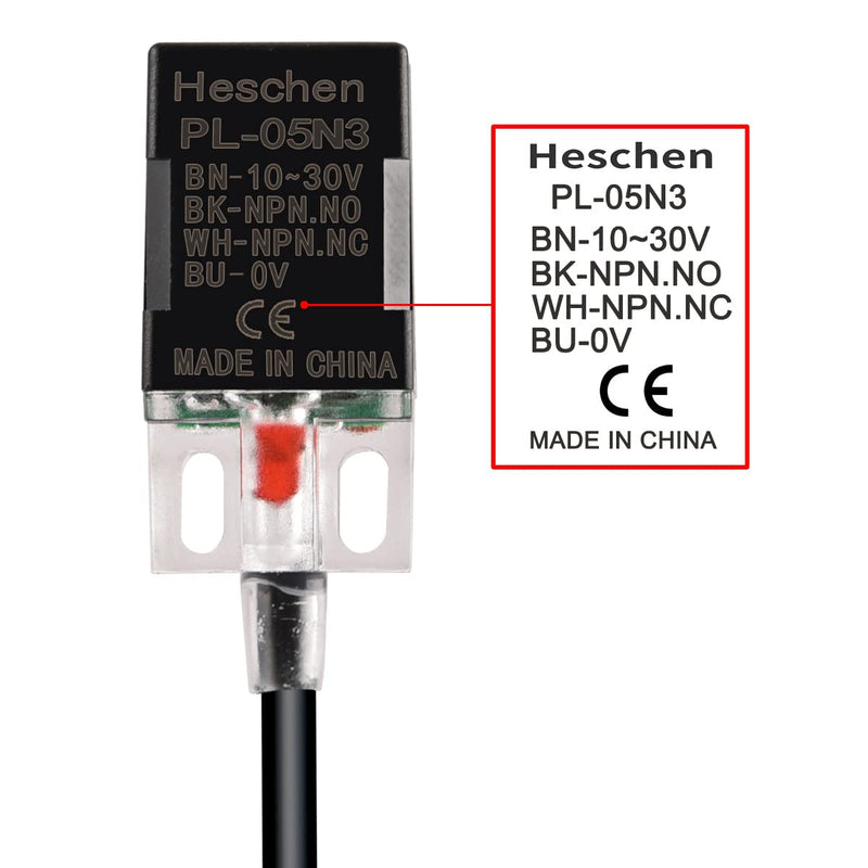 Heschen Square Inductive Proximity Sensor Switch Non-Shield Type PL-05N3 Detector Distance 5mm 10-30VDC 200mA NPN NO+NC 4 Wire
