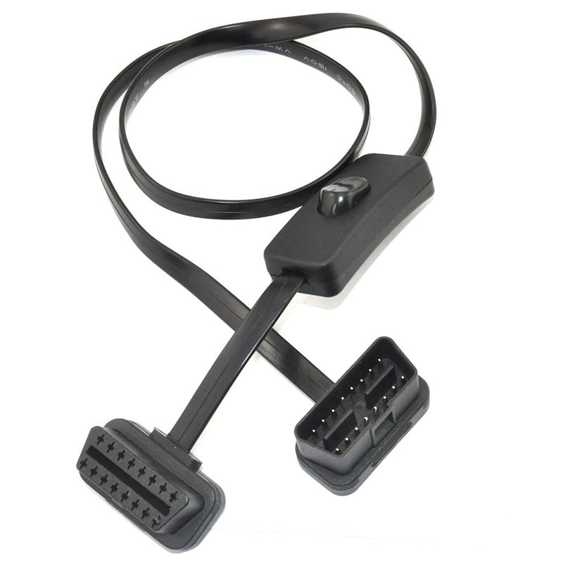 OLLGEN OBD 2 Cable Cord,Ultra Slim 16 pin M/F OBDII Extension Cable with Power Switch,Diagnostic Flat Cord Adapter Connector,70cm / 2.3feet