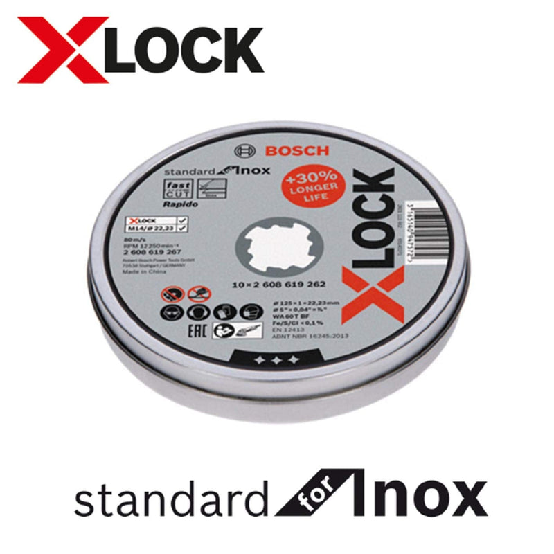 Bosch Professional 10 pieces straight cutting disc standard (for Inox, X-LOCK, Ø125 mm, bore Ø: 22.23 mm, thickness: 1 mm) 125 mm