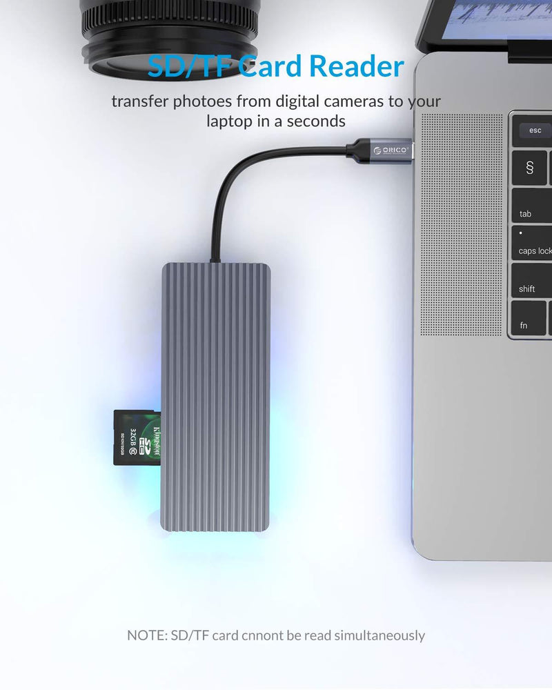 ORICO USB C Hub, 6-in-1 USB C Adapter with 4K HDMI, SD/TF Card Slot, 3 USB 3.0 Data Ports for MacBook Air/Pro, XPS, Pixelbook, and More Type C Laptop… 6 in 1