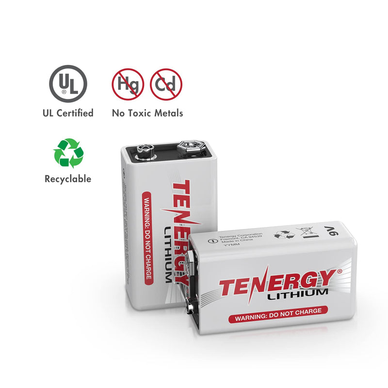 Tenergy 9V Lithium Batteries, 1200mah Non-Rechargeable Batteries,10 Years Shelf Life Lithium 9 Volt Batteries - 4 Pack 4 Pcs