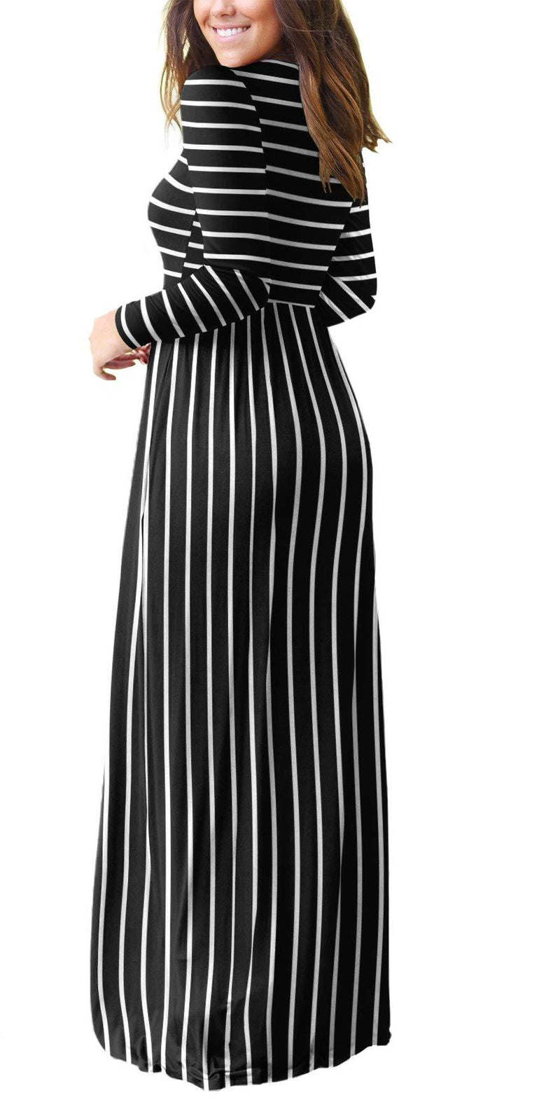 DEARCASE Women Long Sleeve Loose Plain Maxi Pockets Dresses Casual Long Dresses Small 1-black Striped