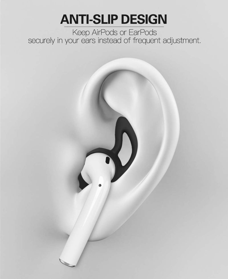OneCut 5 Pairs Silicone Ear Tips Compatible for AirPods 1&2,Silicone Soft Anti-Slip Sport Earbud Tips, Anti-Drop Ear Hook Gel Headphones Earphones Protective Accessories Tips (Black) Black