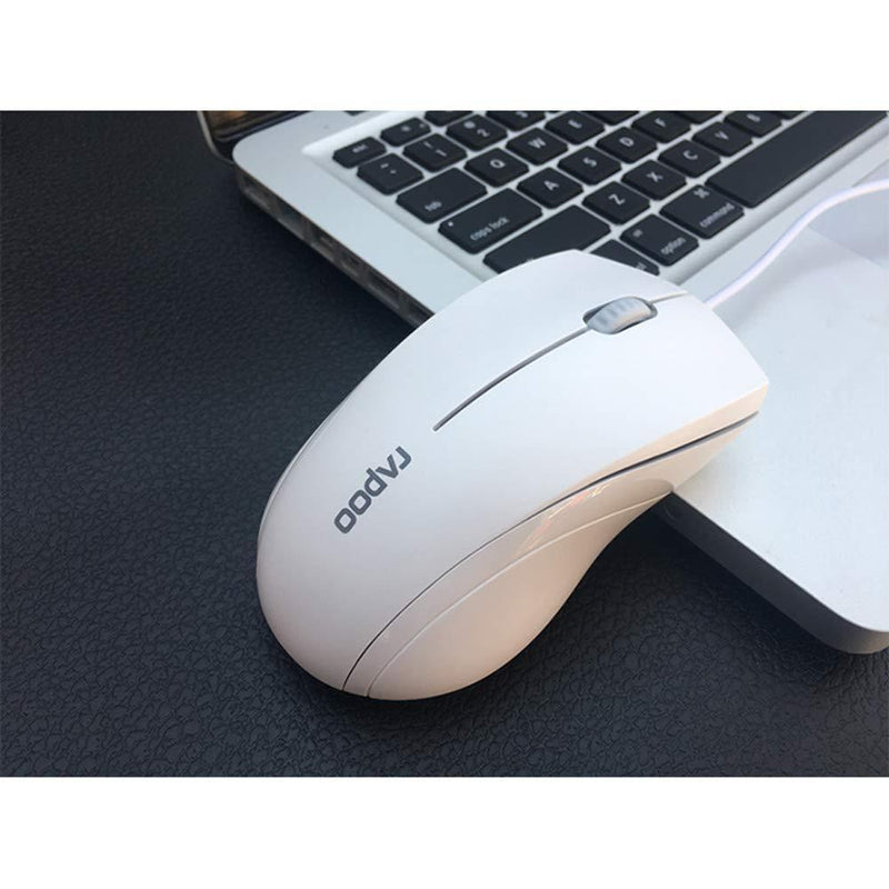 Rapoo N1600 3-Button Quiet Wired Mouse, 1000DPI Optical Mouse, Quiet Button, Ergonomic Shape, for Desktop Computers Laptops, Matte White