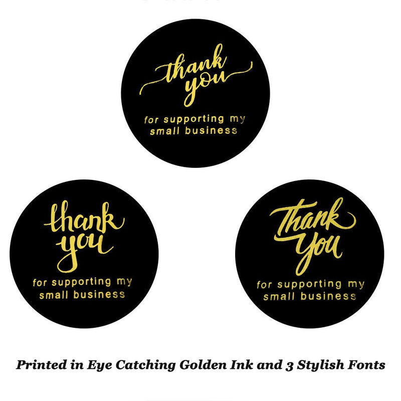 AYSOW 2 inch Thank You for Supporting My Small Business Stickers Labels Golden Font Round 500 Labels Per Roll for Business Owners, Online Retailers, Shops to Use on Bags, Boxes and Envelope Black