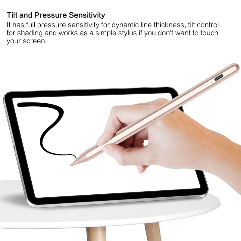 Stylus Pen for iPad, Palm Rejection iPad Pencil for iPad Pro 2021 11/12.9 Inch(2018-2021), iPad 8th Generation, iPad 7/6th, Tip Tilt Sensitivity Magnetic Stylus Pen, Rosegold
