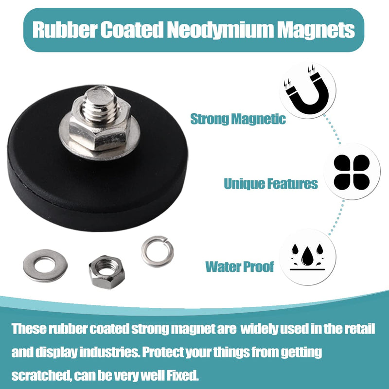 4Pcs Rubber Coated Magnet with Bolt, Heavy Duty Magnet M6 Male Thread, Strong Mounting Magnets for Mount Lights, Cameras, Van and Other Equipement