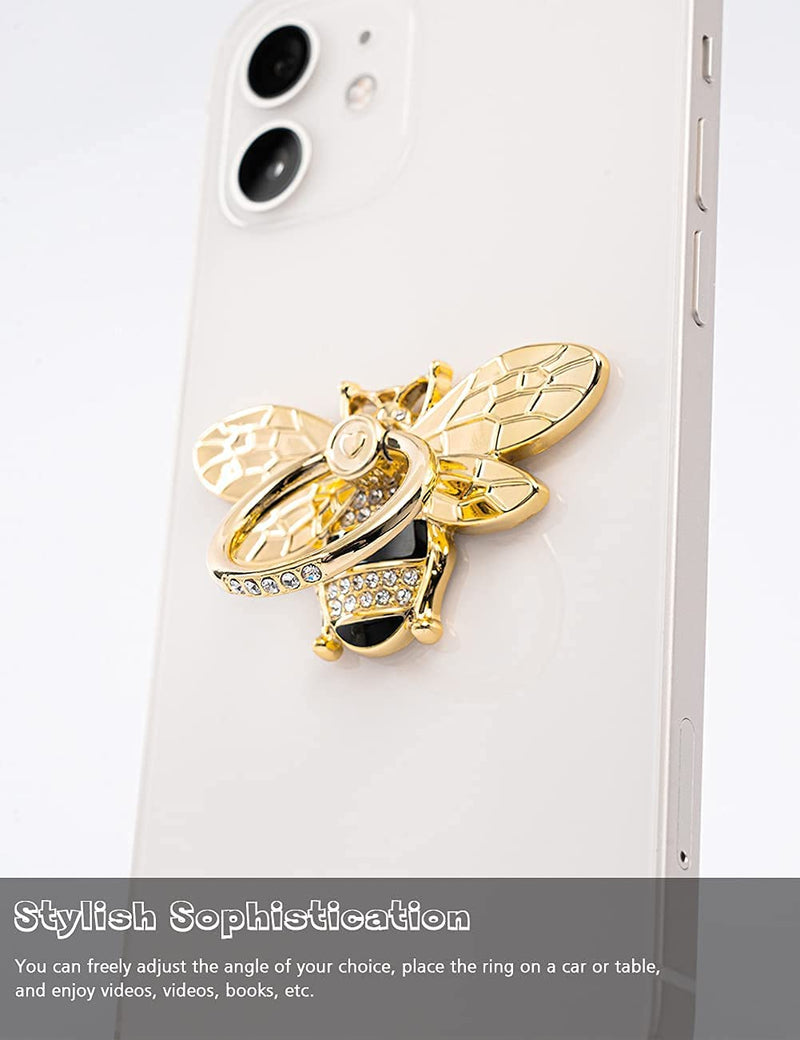 Bee Cell Phone Ring Holder with Crystal Stone, Allengel 360 Rotation Glitter Phone Ring Grip for Girls Women, Compatible with iPhone, Samsung Galaxy and Most Android Phone (Gold and Black) gold02
