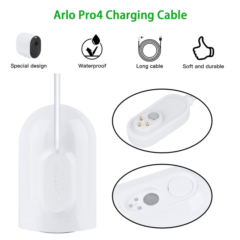 30FT Magnetic Charging Cable with Power Adapter for Arlo Pro4 and Ultra 2, Continuous Outdoor Power Supply for Your Arlo Security Camera (White)